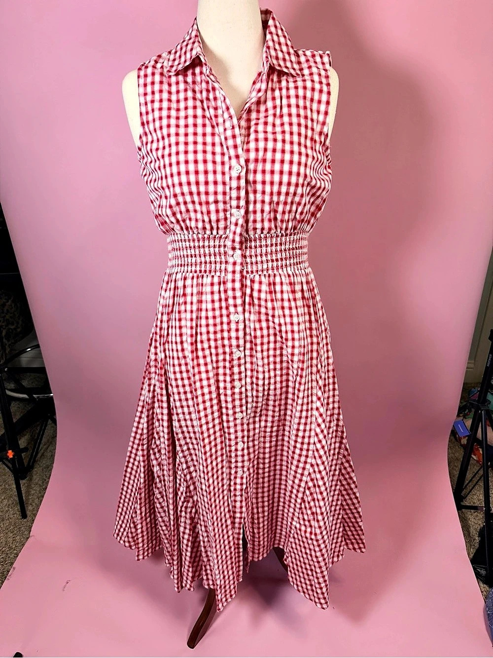Philosophy Republic Clothing Gingham Midi Dress Red & White Medium